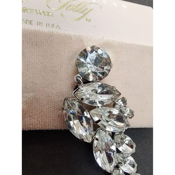 Kirks Folly Rhinestone Clip-On Earrings Silver Tone, Vintage - Picture 4 of 10